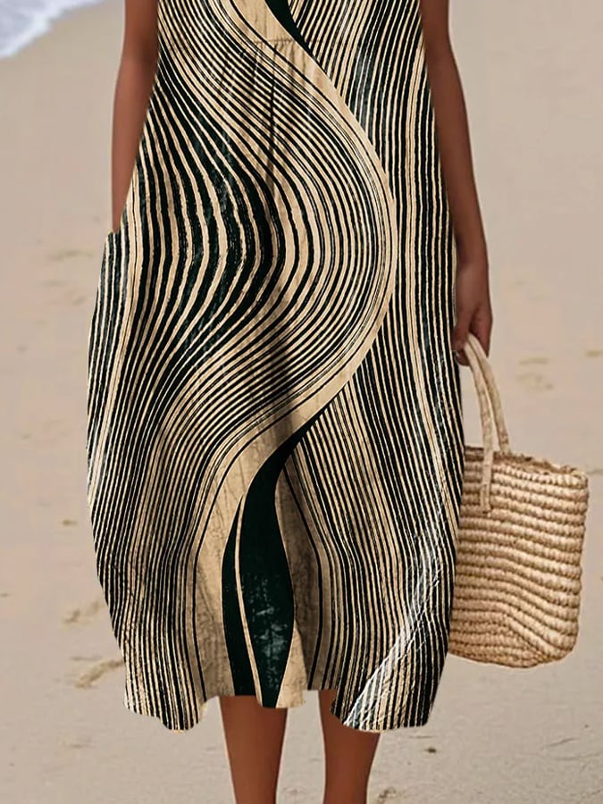 Women's Casual Striped Print Round Neck Sleeveless Dress