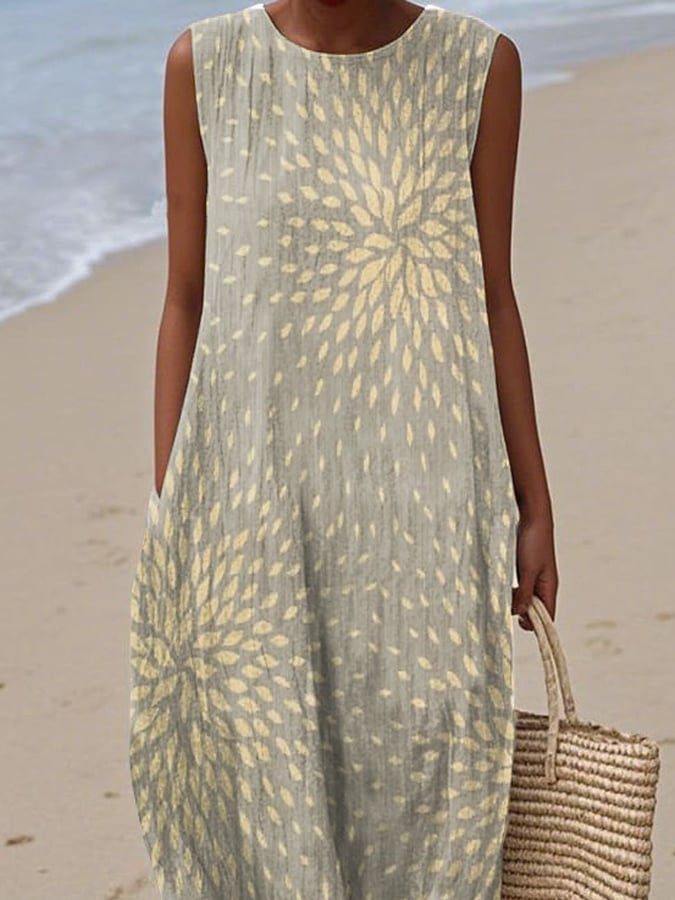 Women's Casual Circle Print Sleeveless Dress