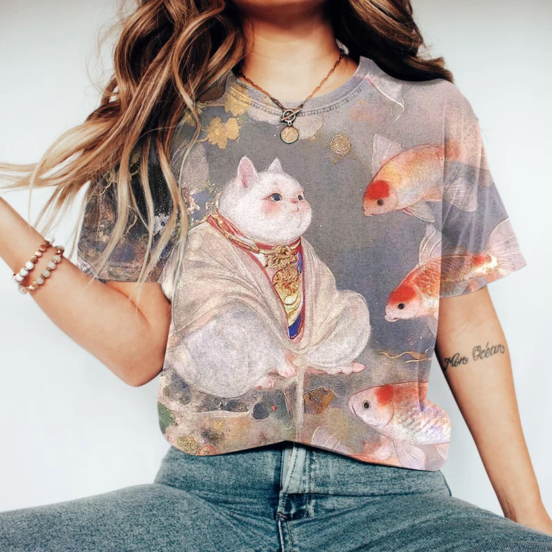 Cute Cats In Kimonos And Carp T-shirts