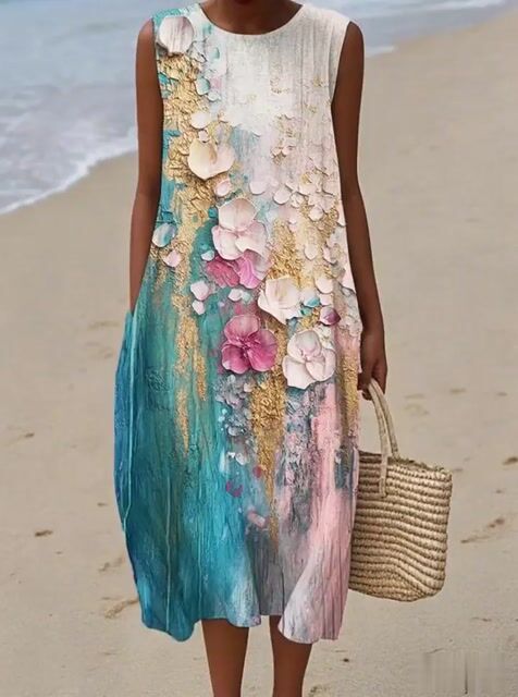 Women's Casual Print Round Neck Sleeveless Dress