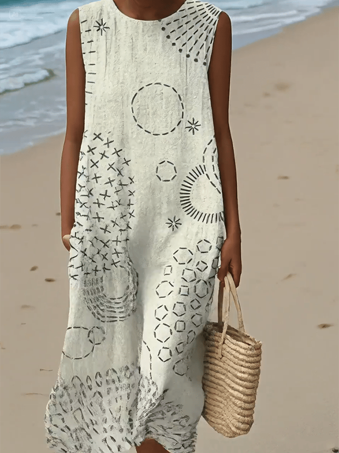 Women's Casual Print Round Neck Sleeveless Dress