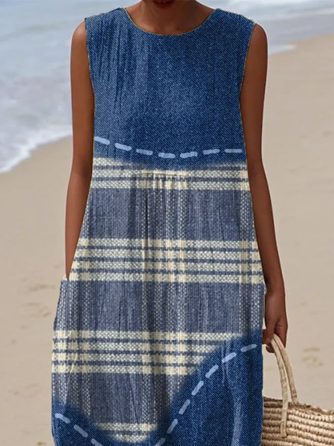 Women's Casual Geometric Print Round Neck Sleeveless Dress