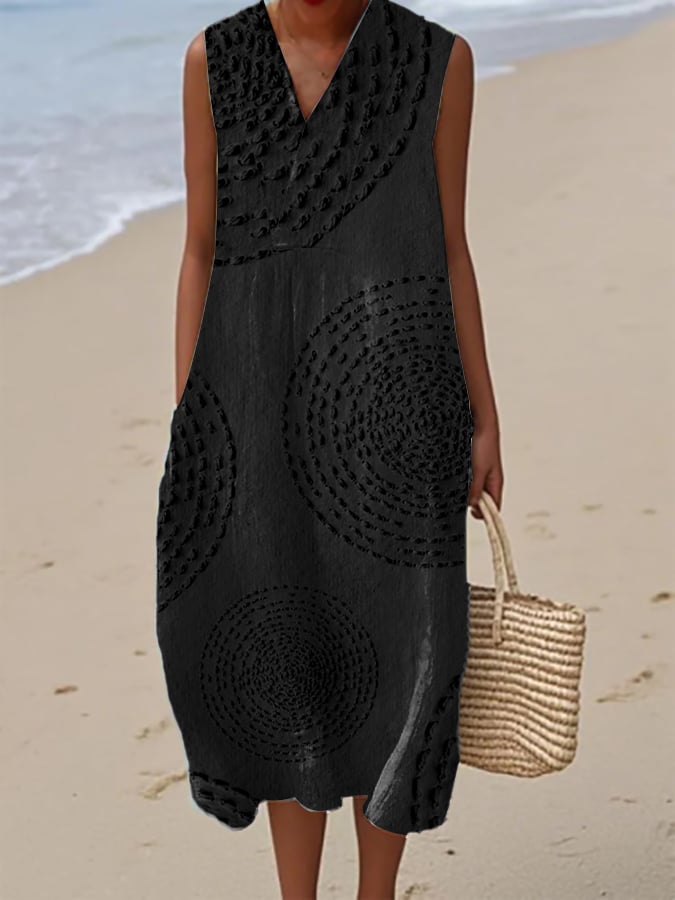 Ladies Casual Printed V-Neck Sleeveless Dress