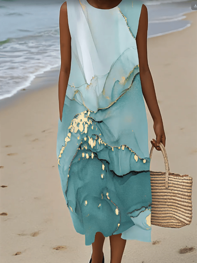 Women's Casual Print Round Neck Sleeveless Dress