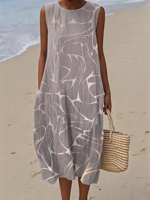 Women'S Casual Line Textured Print Sleeveless Dress
