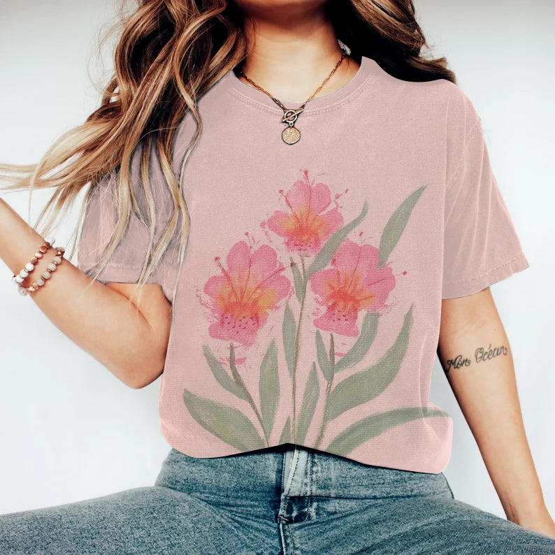 Pink Floral Inspired By Dog paws Abstract Art Comfy Tshirt