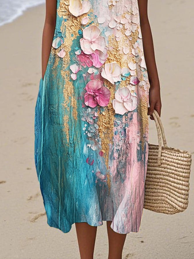 Women's Casual Print Round Neck Sleeveless Dress