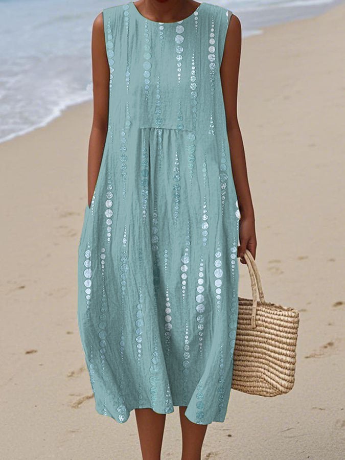Women's Casual Dot Print Round Neck Sleeveless Dress