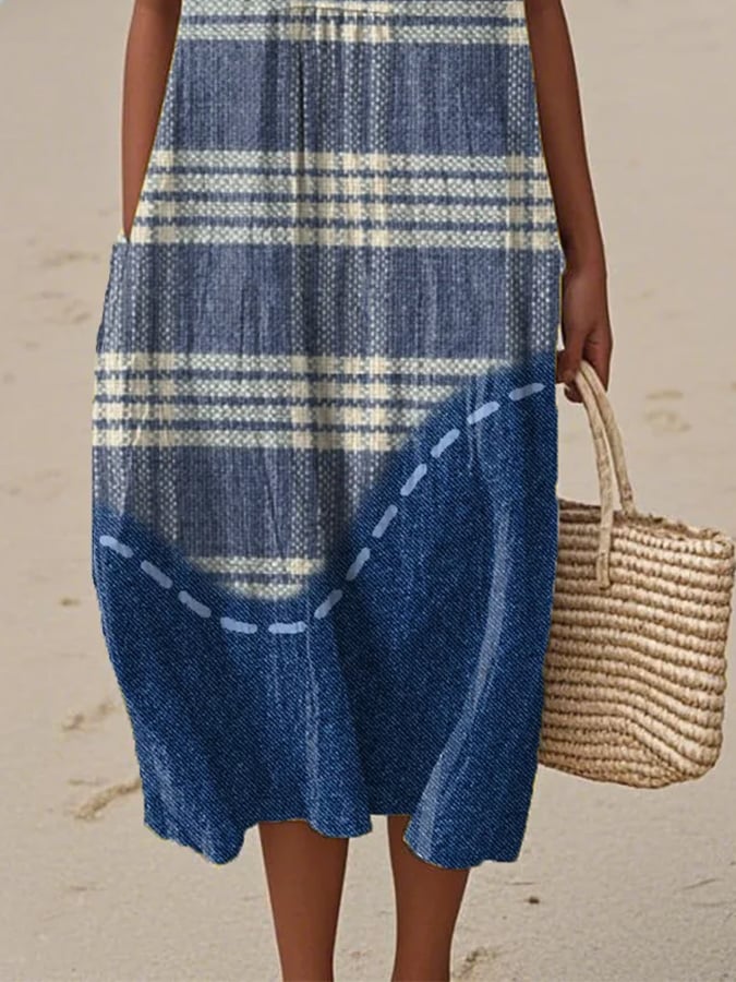 Women's Casual Geometric Print Round Neck Sleeveless Dress