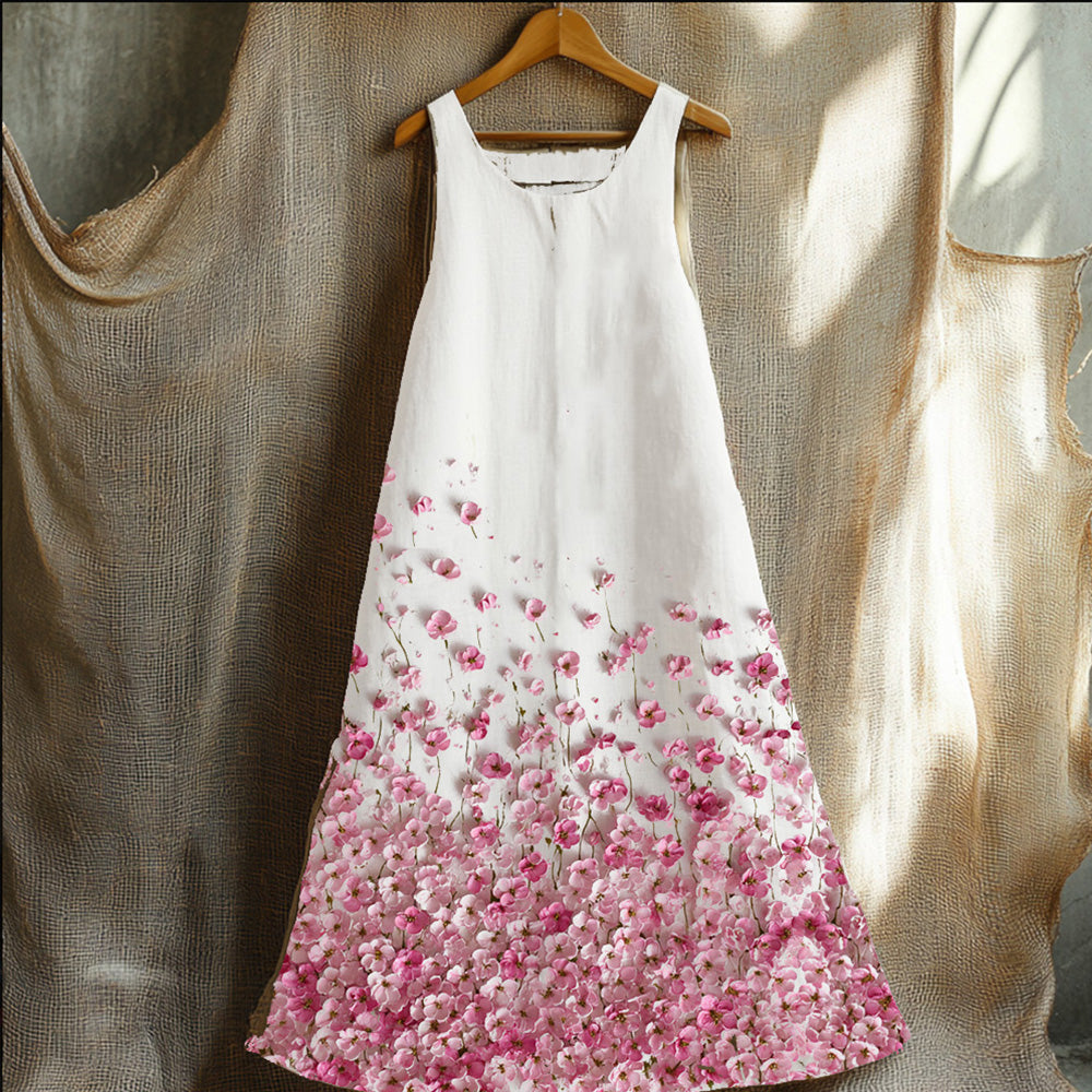 Sleeveless Pink Three-dimensional Floral Long Dress