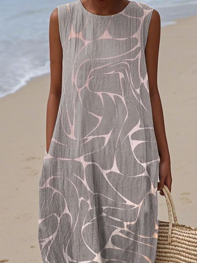 Women'S Casual Line Textured Print Sleeveless Dress