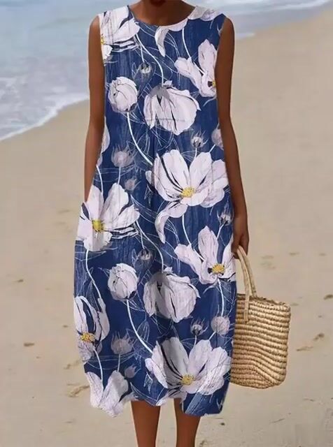 Women's Casual Floral Print Round Neck Sleeveless Dress