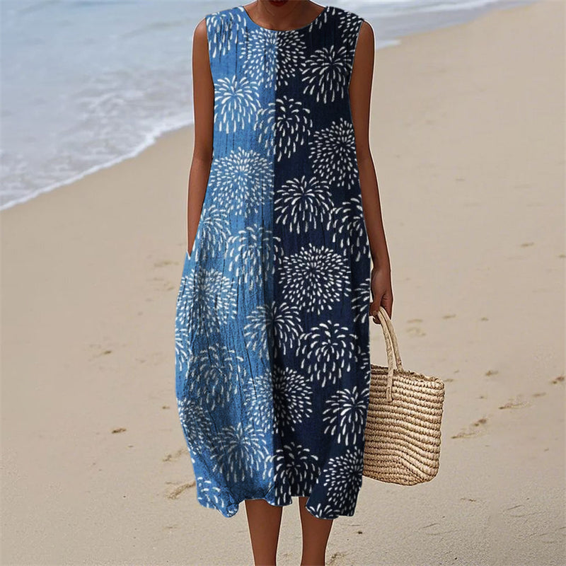 Summer Fireworks Japanese Lino Contrast Linen Dress