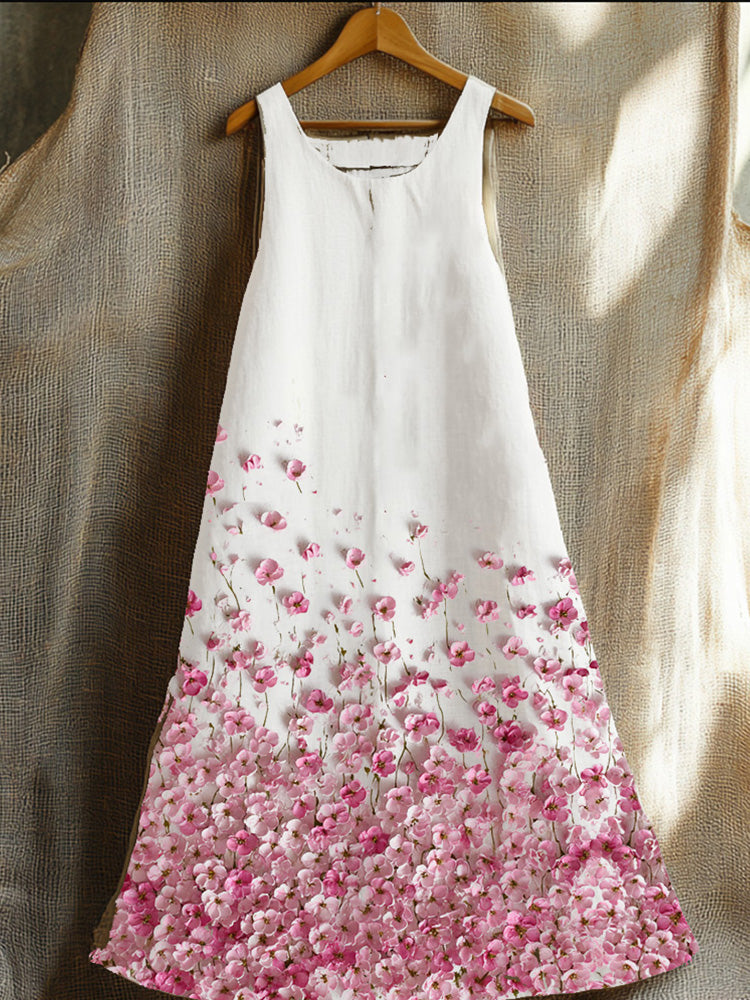 Sleeveless Pink Three-dimensional Floral Long Dress
