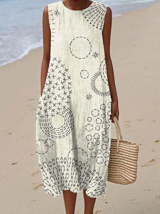 Women's Casual Print Round Neck Sleeveless Dress