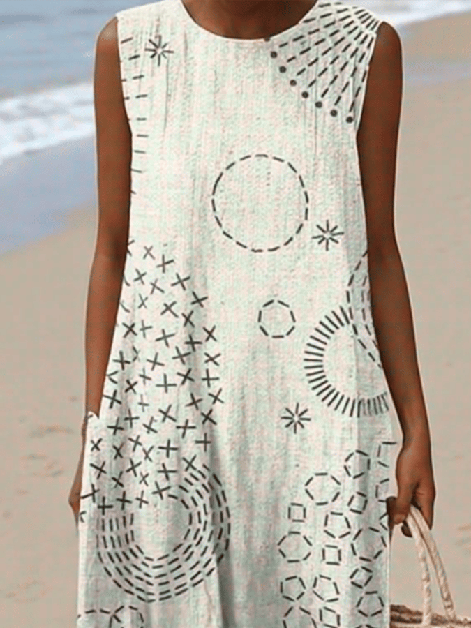 Women's Casual Print Round Neck Sleeveless Dress
