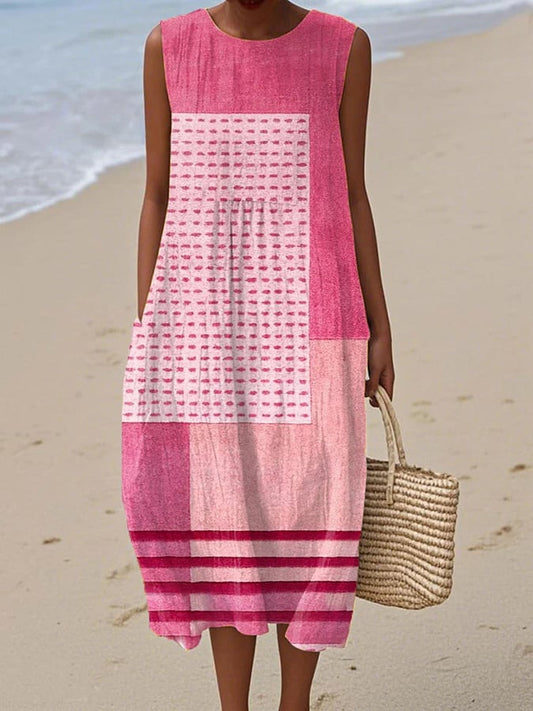 Women's casual cotton-linen printed dress