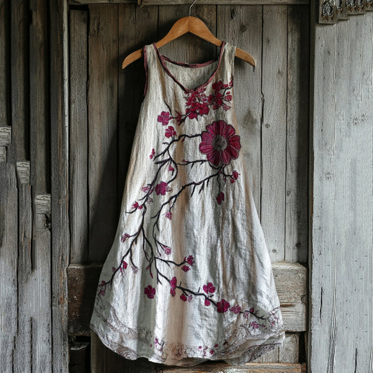 Women's Vintage Plum Art Pattern Comfort Dress