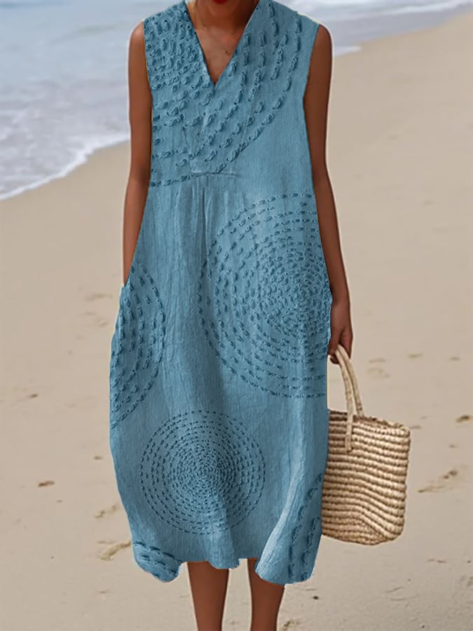 Ladies Casual Printed V-Neck Sleeveless Dress