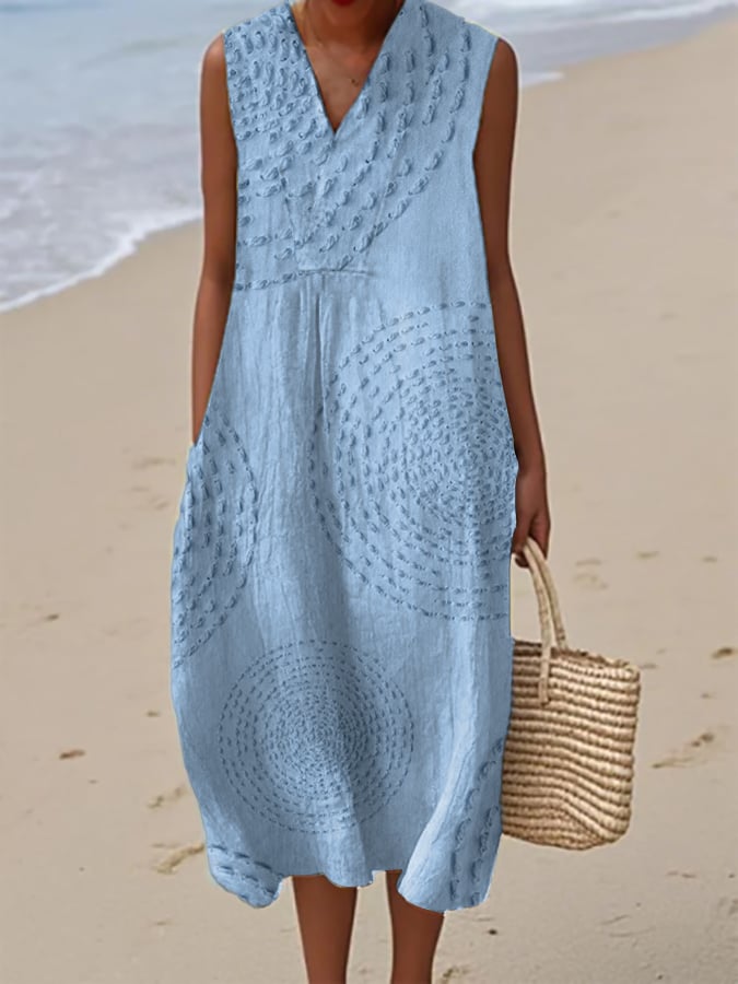 Ladies Casual Printed V-Neck Sleeveless Dress