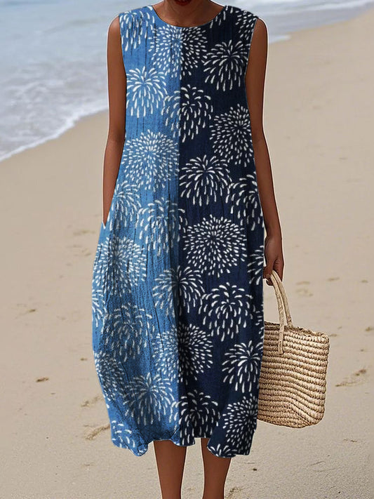 Summer Fireworks Japanese Lino Contrast Linen Dress