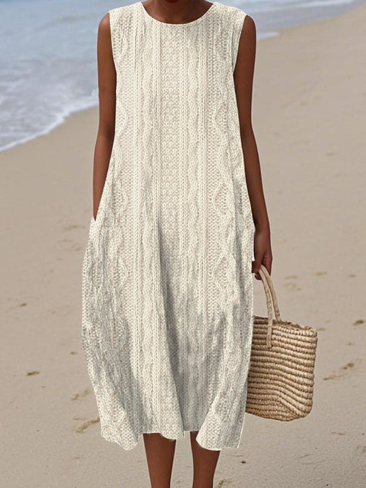 Women'S Casual Knitted Cable Print Sleeveless Dress