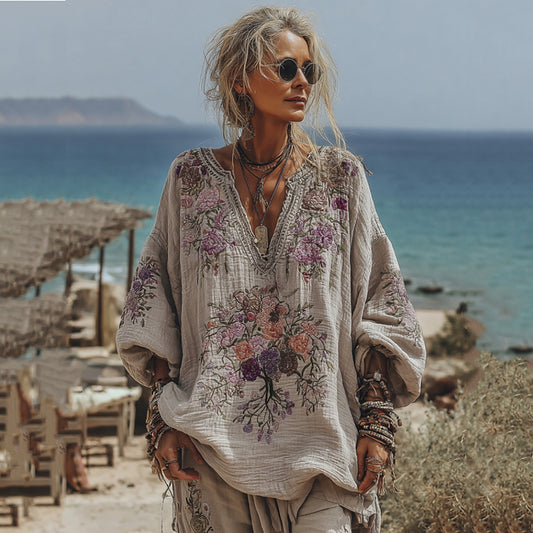 Women's Tree Of Life Floral Art V Neck Comfy Shirt