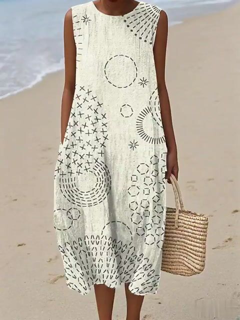 Women's Casual Print Round Neck Sleeveless Dress