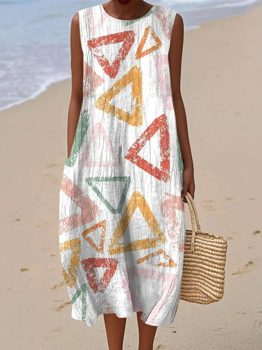 Women's casual cotton-linen printed dress