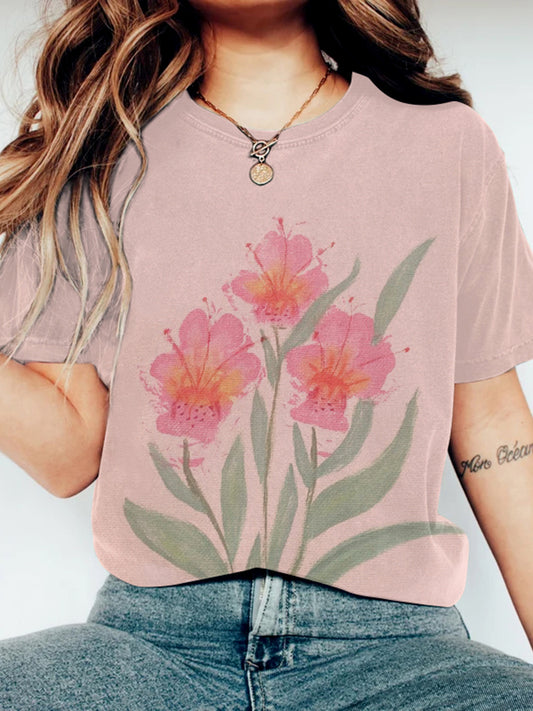 Pink Floral Inspired By Dog paws Abstract Art Comfy Tshirt