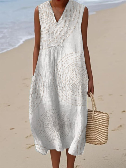 Ladies Casual Printed V-Neck Sleeveless Dress