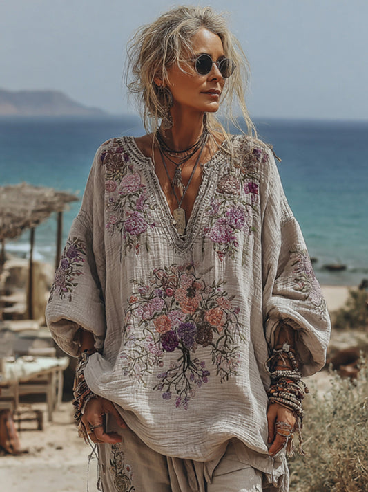 Women's Tree Of Life Floral Art V Neck Comfy Shirt