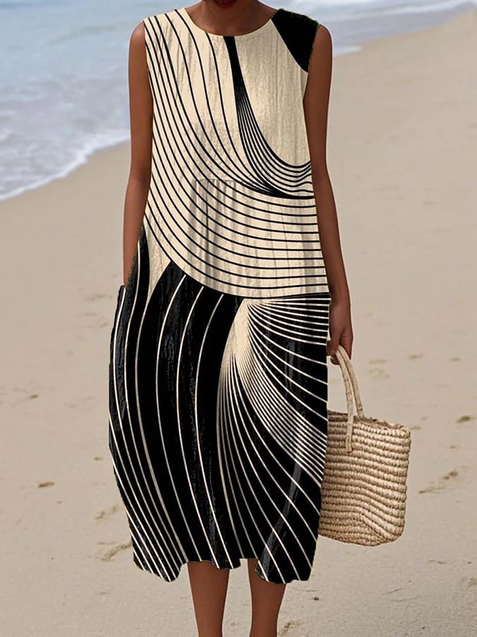 Women's casual cotton-linen printed dress