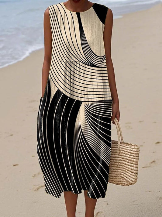 Women's casual cotton-linen printed dress