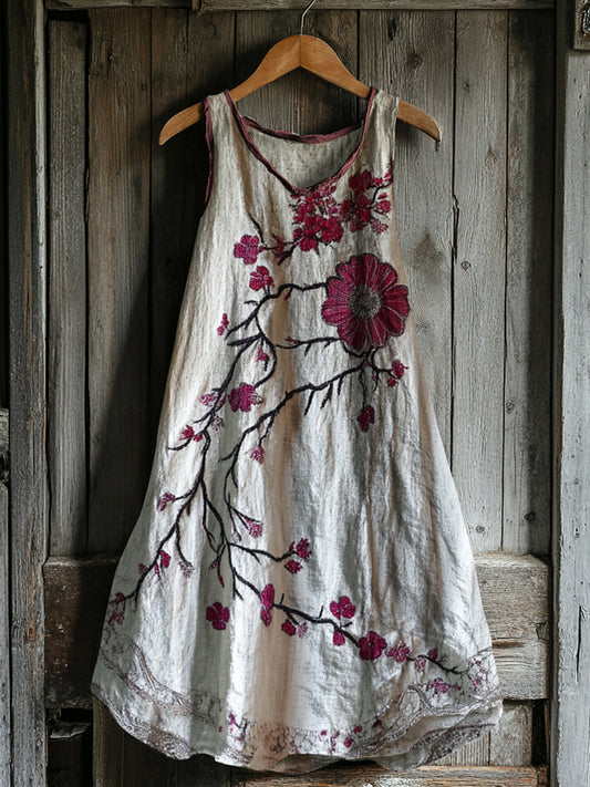 Women's Vintage Plum Art Pattern Comfort Dress