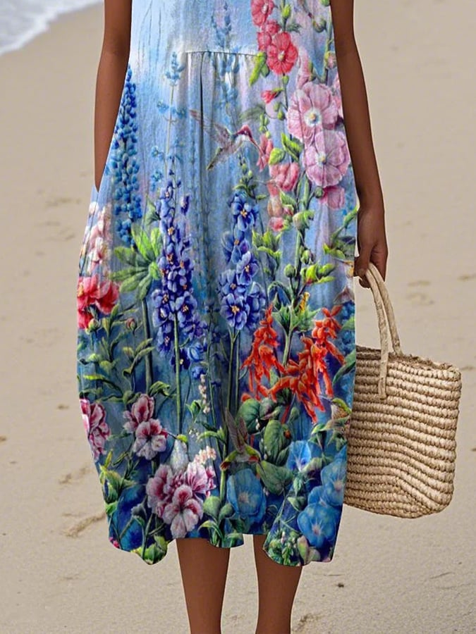 Women's Casual Floral Print Round Neck Sleeveless Dress