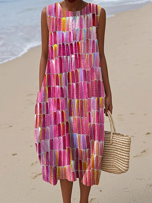 Women's casual cotton-linen printed dress
