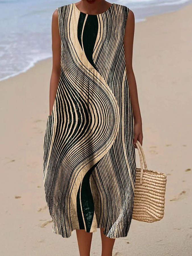 Women's Casual Striped Print Round Neck Sleeveless Dress