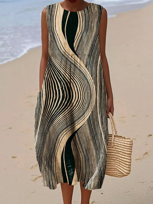 Women's Casual Striped Print Round Neck Sleeveless Dress