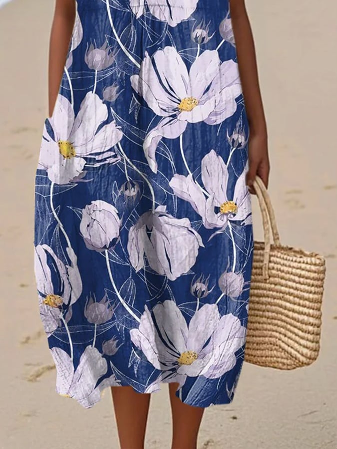 Women's Casual Floral Print Round Neck Sleeveless Dress
