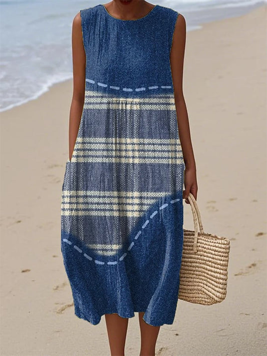 Women's Casual Geometric Print Round Neck Sleeveless Dress