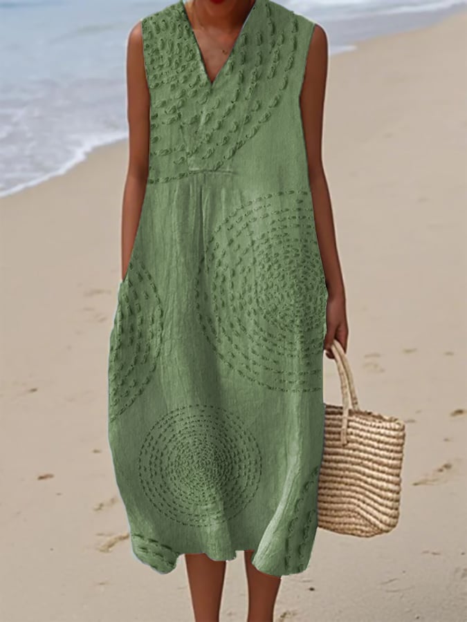 Ladies Casual Printed V-Neck Sleeveless Dress