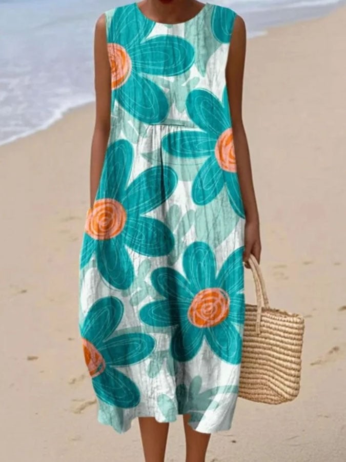 Women's Casual Floral Print Sleeveless Dress