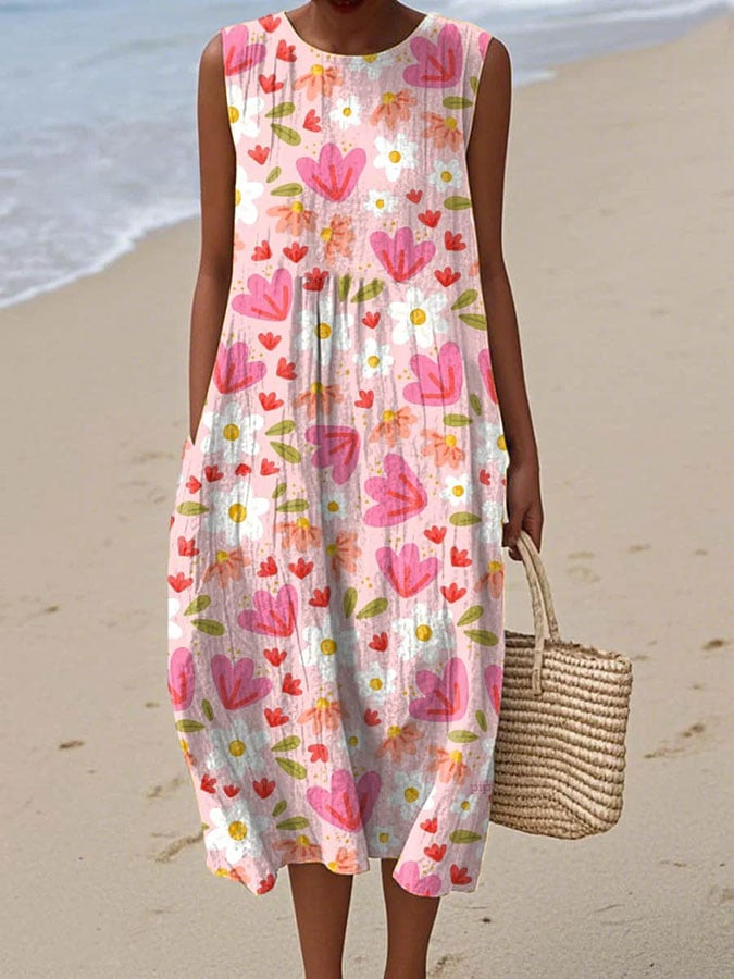 Women's Casual Floral Print Sleeveless Dress