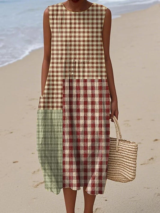 Women's casual cotton-linen printed dress