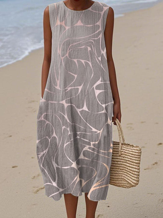 Women'S Casual Line Textured Print Sleeveless Dress