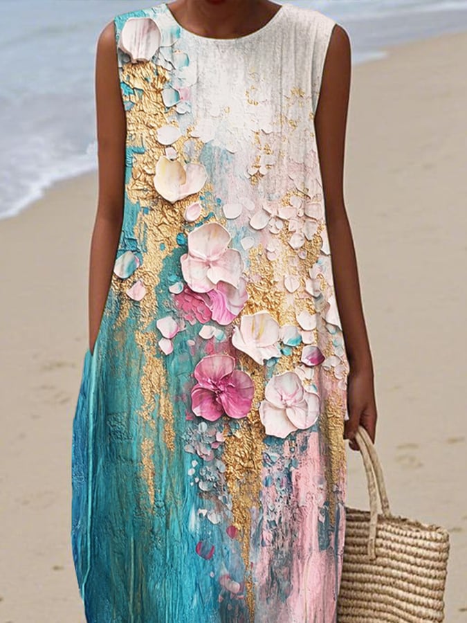 Women's Casual Print Round Neck Sleeveless Dress