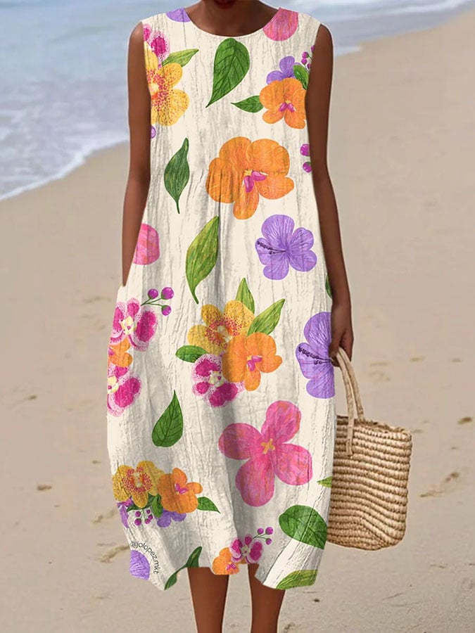 Women's Casual Floral Print Sleeveless Dress