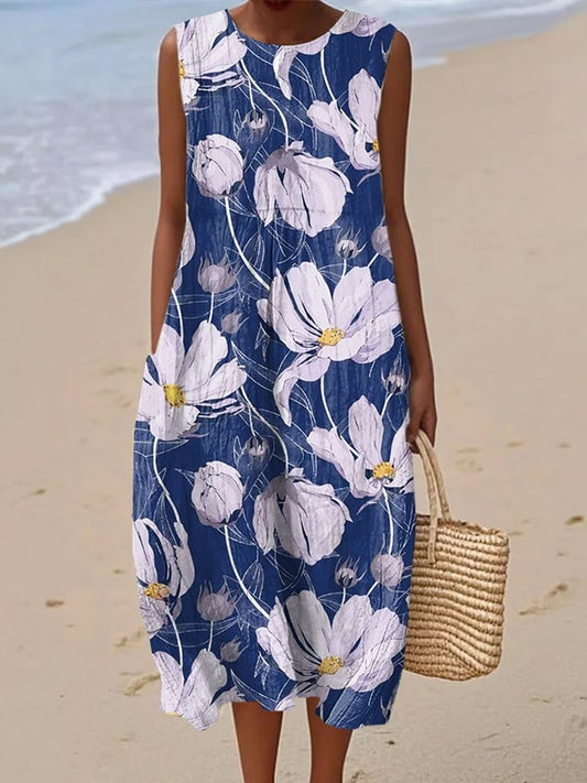 Women's Casual Floral Print Round Neck Sleeveless Dress