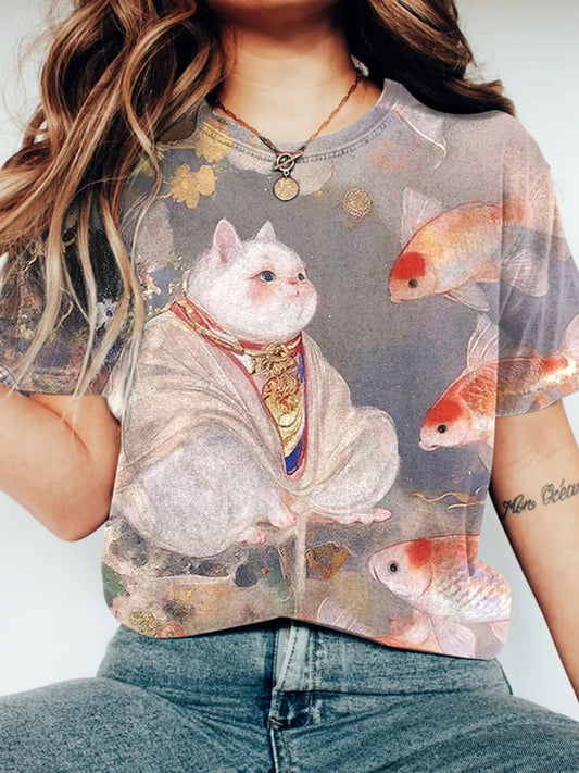 Cute Cats In Kimonos And Carp T-shirts